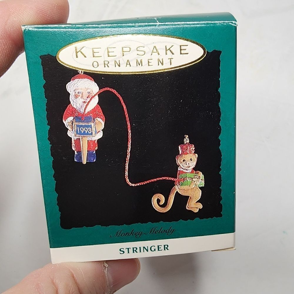 1993 Hallmark Miniature Ornament MONKEY MELODY Santa Organ Grinder